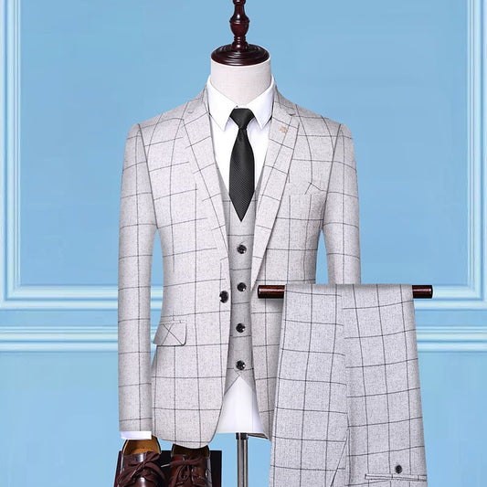 Men Checkered Three-Piece Trendy Suits