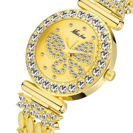 Butterfly Luxury Brand Big Diamond 18K Gold Watch Waterproof Special Bracelet Watches